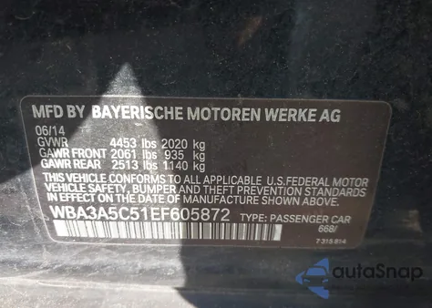 2014 BMW 328I z USA, uszkodzony, nr VIN WBA3A5C51EF605872